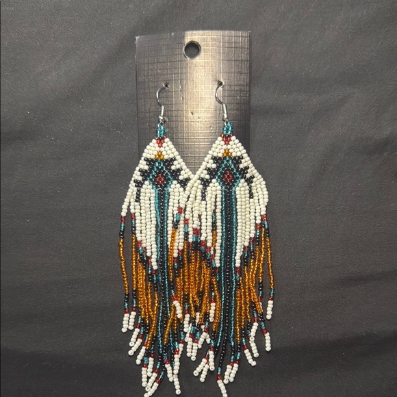Jewelry - Beaded Geometric Earrings with Fringe